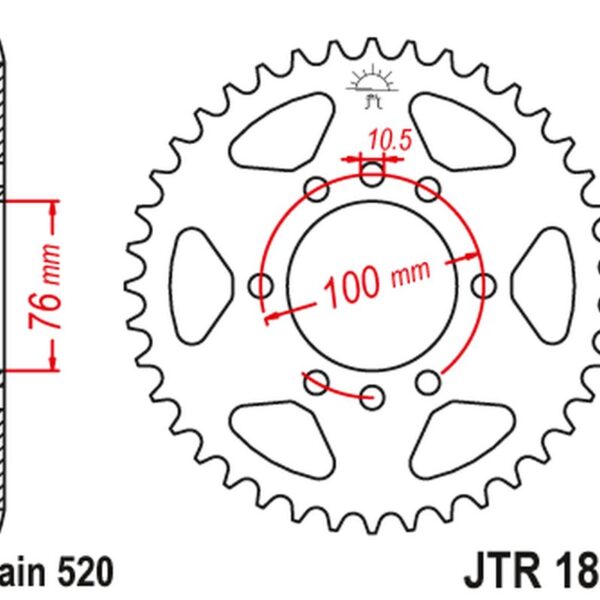 Zębatka Tylna 823 42 Suzuki VL 250 Intruder LC ’00-04′; LT 250/300 ’86-89′; GN 400 ’80-82′; LT 500 ’88-92′, DR 500 ’81-83′, DR 750 ’88’ (SR41B) (82342JT) (Łańc.520) | JT