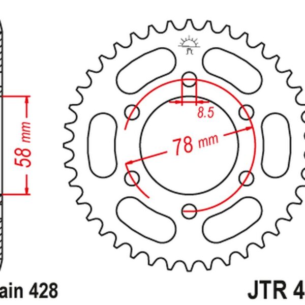 JT ZĘBATKA TYLNA 826 37 KAWASAKI KH 100 ’93-94′, KH 125 ’83-94′ (6 OTWOTÓW) (82637JT) (ŁAŃC.428)