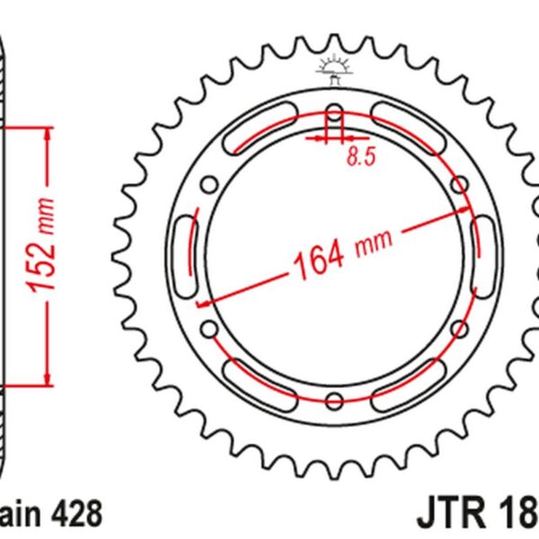 Zębatka Tylna 841 55 Yamaha SR 400 (2RD) ’91-00′, SR 500 ’91-00′ (84155JT) (Łańc.428) | JT