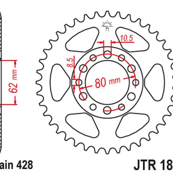 Zębatka Tylna 842 49 Yamaha YZ 80 ’81-83′, DT 125/175 ’74-77′, Tw 125 ’99-02′, TW 200 ’89-‘, XT 350 ’85-00’ (84249JT) (Łańc428) | JT
