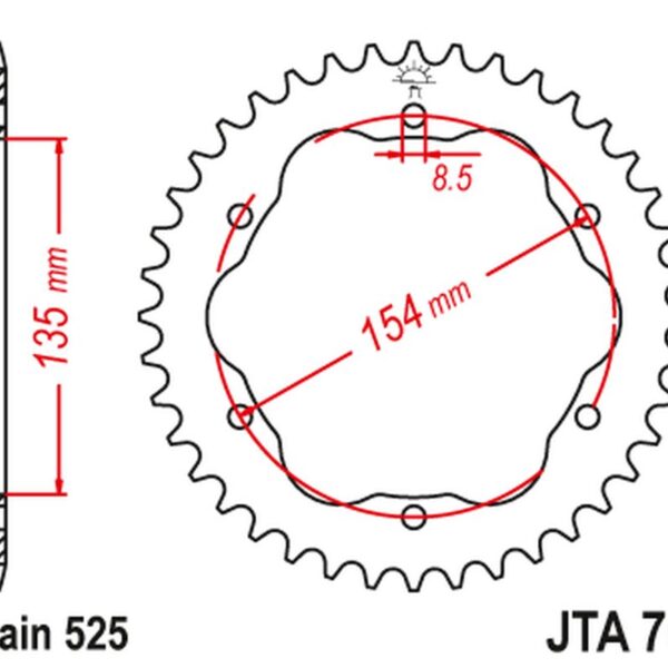 Zębatka Tylna Aluminiowa (Ergal) Ducati 1098/R /S ’07-’09, Streetfighter 1099 ’09-’13, 1198R/S ’09-’11, 1199 Panigale ’12-’15, 1299 Panigale ’15-’19, Panigale V4S ’18-’21, Monster 1200 ’14-’20 (Łańc. 525) | JT