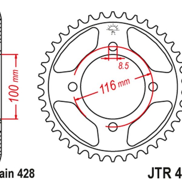 JT ZĘBATKA TYLNA JTR462 49 KAWASAKI KX 80 ’86-99′, KX 85 ’01-20′, KX 100 ’86-21′ (46249JT) (ŁAŃC.428) KONWERSJA