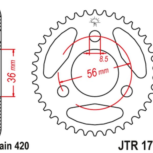 Zębatka TYLNA Kawasaki KDX 50 ’03-06′, Suzuki JR 50 ’85-06′ (ŁAŃC.420) | JT