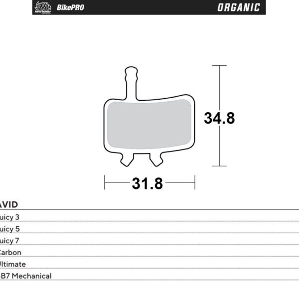 BIKE PRO Klocki Hamulcowe Rowerowe Organiczne PASUJE DO AVID JUICY 3, JUICY 5, JUICY 7, Carbon, Ultimate, BB7 Mecahnical | Moto-Master