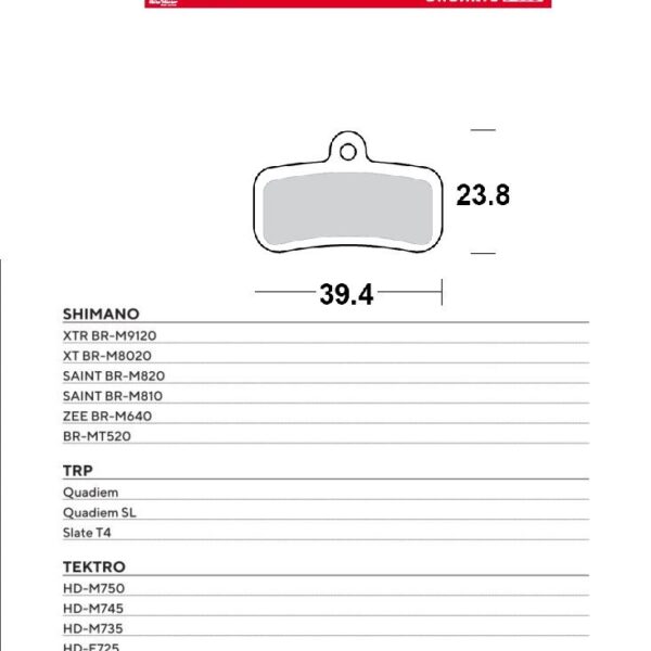 Bike PRO Klocki Hamulcowe Rowerowe Organiczne PRO Pasuje DO Shimano XTR BR-M9120, XT BR-M8020, Saint BR-M820, Saint BR-M810, ZEE BR-M640, BR-MT520, Tektro HD-M750, HD-M745, HD-M735, HD-E725 | Moto-Master