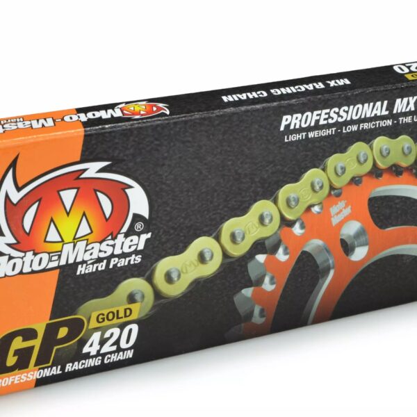 Łańcuch Napędowy GP-420 MX Professional Motocross Racing Chain BEZ Oringów Kolor Złoty (134 Ogniw, Zapinka w Zestawie) | Moto-Master
