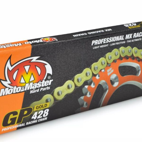 Łańcuch Napędowy GP-428 MX Professional Motocross Racing Chain BEZ Oringów Kolor Złoty (134 Ogniw, Zapinka w Zestawie) | Moto-Master