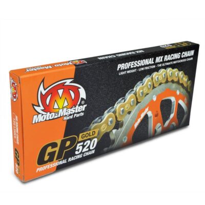 Łańcuch Napędowy GP-520G MX Professional Motocross RACING CHAIN BEZ Oringów Kolor Złoty (120 Ogniw, Zapinka w Zestawie)