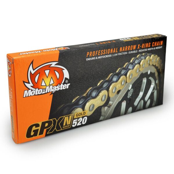Łańcuch Napędowy GPXN-520G Professional NARROW X-RING Motocross / ENDURO RACING X-RING CHAIN Kolor Złoty / CZARNY (120 Ogniw, Zapinka w Zestawie) | Moto-Master