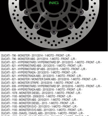 NG Tarcza hamulcowa - DUCATI 796/821/1078/1100/12... (2011-2016)