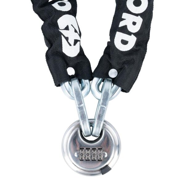 OXFORD PROMOCJA ŁAŃCUCH ZABEZPIECZENIE ANTYKRADZIEŻOWE Z KŁÓDKĄ NA SZYFR 9.5mm x 1.5m