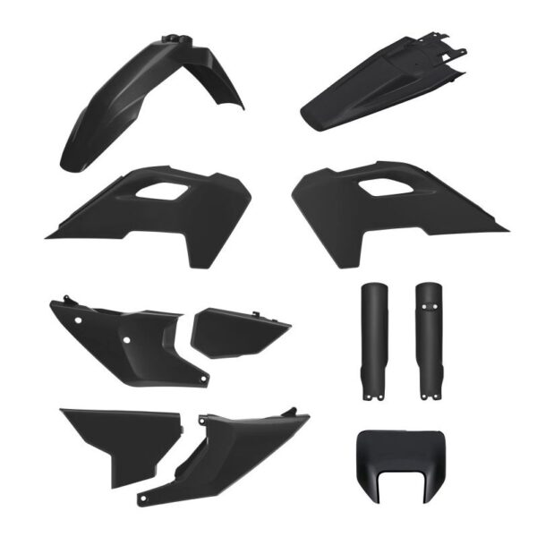 Komplet Plastików Husqvarna TE/FE ’24-’25 w Zestawie Osłona Lampy Przedniej (8681500002) i Osłony Amortyzatorów (8352500002) Kolor Czarny | Polisport