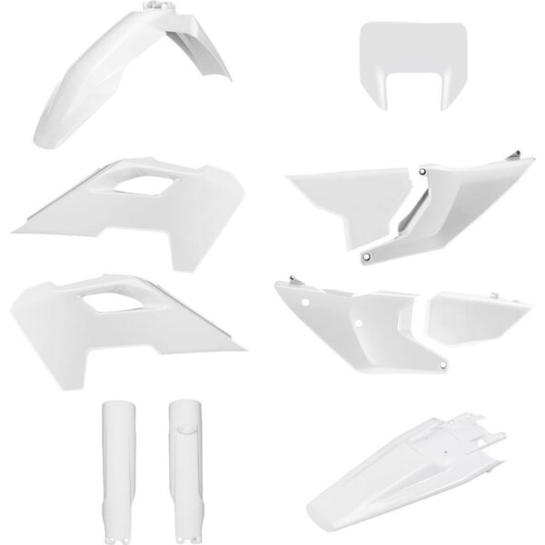 Komplet Plastików Husqvarna TE/FE ’24-’25 w Zestawie Osłona Lampy Przedniej (8681500001) i Osłony Amortyzatorów (8352500001) Kolor Biały | Polisport