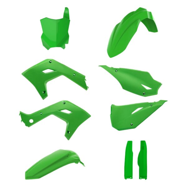 Komplet Plastików Kawasaki KX 125 ’03-’08; KX 250 ’03-’08 (Restyling NA Model 2026) w Zestawie Tablica Przednia (8665900007) i Osłony Amortyzarorów (8398000011) Kolor Zielony | Polisport