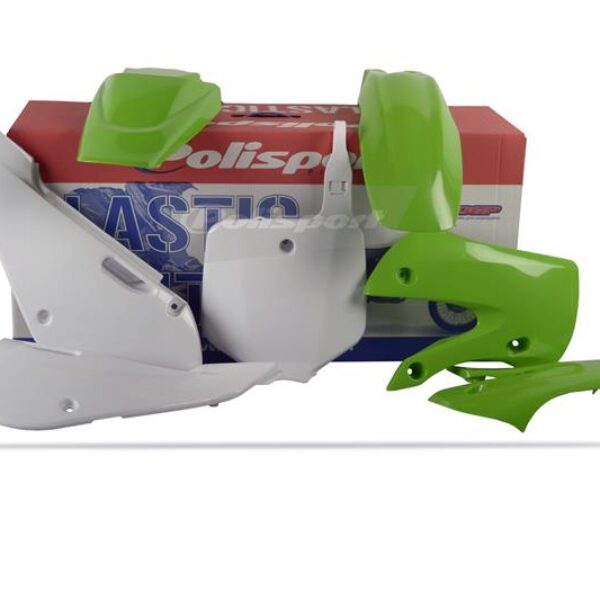 Komplet Plastików Kawasaki KX 65 ’00-’25 w Zestawie Tablica Przednia (8661500010) Kolor Zielono Biały OEM | Polisport | emotoshop24