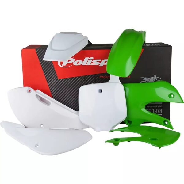 Komplet Plastików Kawasaki KX 65 ’00-’25 w Zestawie Tablica Przednia (8661500010) Kolor Zielono Biały | Polisport | emotoshop24