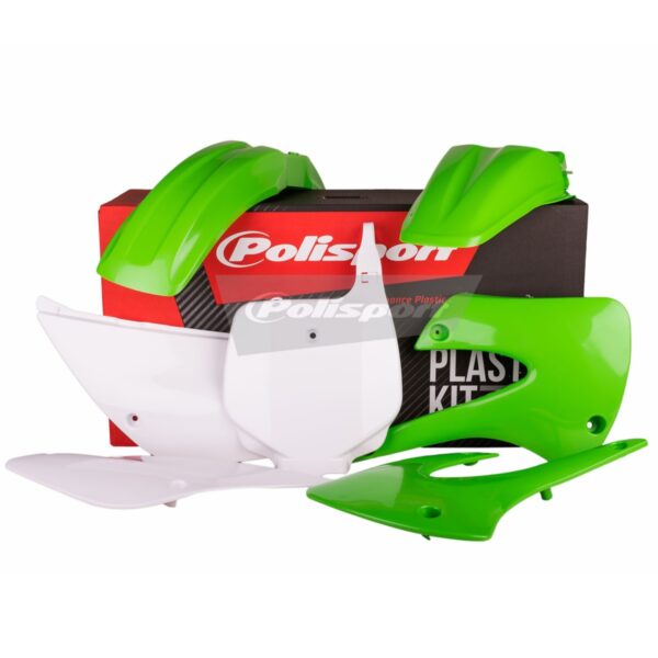 Komplet Plastików Kawasaki KX 85 ’99-’13; KX 100/112 ’99-’13 w Zestawie Tablica Przednia (8662900002) Kolor Zielono Biały OEM | Polisport | emotoshop24