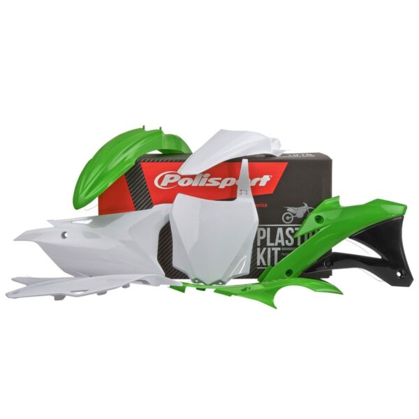 Komplet Plastików Kawasaki KX 85 ’14-’21; KX 100 ’14-’21; KX 112 ’14-’21 w Zestawie Tablica Przednia (8662900002) Kolor Zielono Biały OEM | Polisport