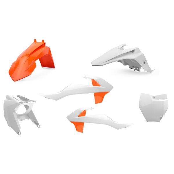 Komplet Plastików KTM SX 65 ’16-’23 Zestaw Zawiera Osłonę FILTRA Powietrza (AIRBOX) Kolor Pomaranczowy Biały (OEM) | Polisport | 90805 | emotoshop24