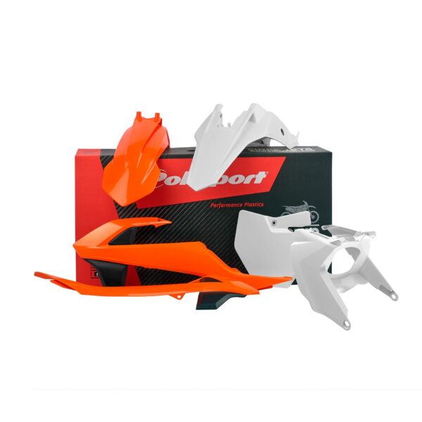 Komplet Plastików KTM SX 65 ’16-’23 Zestaw Zawiera Osłonę FILTRA Powietrza (AIRBOX) Kolor Pomarańczowy Biały (OEM) | Polisport | 90682 | emotoshop24
