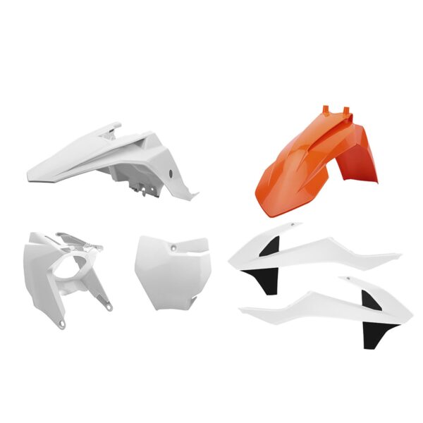 Komplet Plastików KTM SX 65 ’16-’23 Zestaw Zawiera Osłonę FILTRA Powietrza (AIRBOX) Kolor Biały Pomarańczowy (OEM) | Polisport | emotoshop24