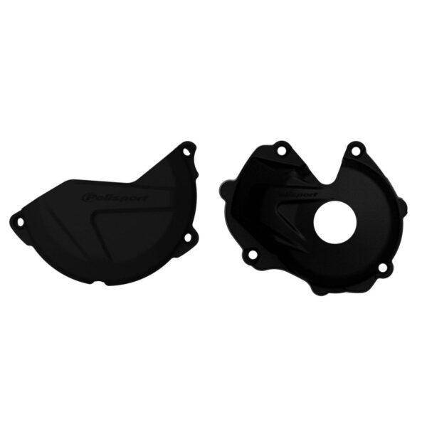 Zestaw Osłona Pokrywy (DEKLA) Alternatora ORAZ Osłona Pokrywy Sprzęgła Kawasaki KX 450F ’16-’18 Kolor CZARNY (8460900001+8454500001) | Polisport | emotoshop24