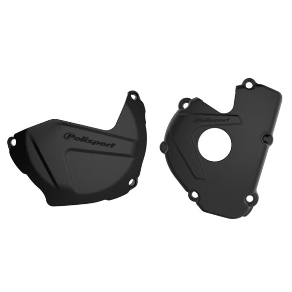 Zestaw Osłona Pokrywy (DEKLA) Alternatora ORAZ Osłona Pokrywy Sprzęgła Kawasaki KX 250F ’17-’20 Kolor CZARNY (8463800001+8435800001) | Polisport | emotoshop24