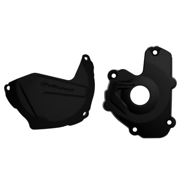 Zestaw Osłona Pokrywy (DEKLA) Alternatora ORAZ Osłona Pokrywy Sprzęgła Kawasaki KX 250F ’13-’16 Kolor CZARNY (8460800001+8435800001) | Polisport | emotoshop24