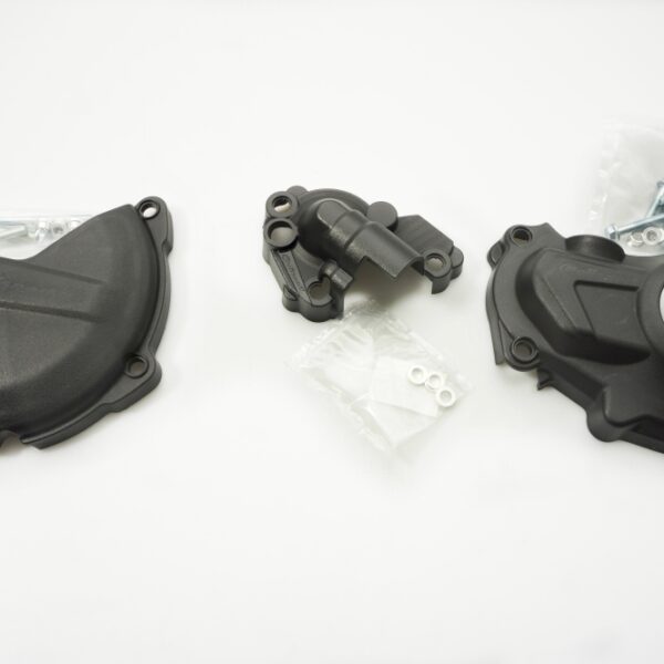 Zestaw Osłona Pokrywy (DEKLA) Alternatora ORAZ Osłona Pokrywy Sprzęgła i Osłony Pompy WODY Yamaha YZ 450F ’15-’17 (8460700001+8458400001+8484500001) Kolor CZARNY | Polisport | emotoshop24
