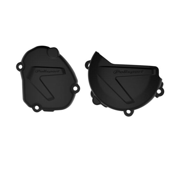 Zestaw Osłona Pokrywy (DEKLA) Alternatora ORAZ Osłona Pokrywy Sprzęgła Yamaha YZ 125 ’08-’25 (8464400001+8463600001) Kolor CZARNY | Polisport | emotoshop24