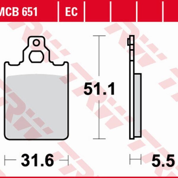 Klocki Hamulcowe KH156 ECO Organic Cagiva Blues/Prima/Super City 50 ’93-’95, Piaggio Quartz 50 ’92-’96, SKR 125/150 Skipper ’94-’97, Vespa PX 150 ’98-, PX 200 ’98-’07 Przód | TRW ZF