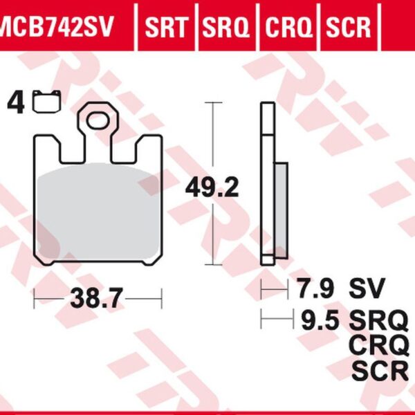 Klocki Hamulcowe KH369/4 SINTER TRACK Kawasaki ZX-6RR 600, ZX-6R 636 ’03-’06, ZX-10R ’04-’07, ZX-12R ’04-’06, Suzuki GSX-R 1000 ’03, Derbi Mulhacen 659 ’05, Przód | TRW ZF