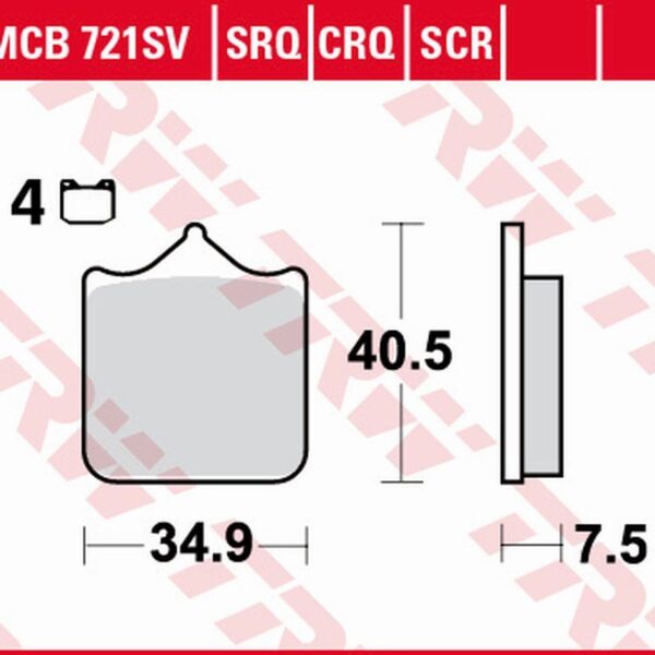 Klocki Hamulcowe Kh604/4 Sinter Track Aprilia RSV 1000 Mile/R ’01-’03, RSV 1000R ’04-’10, Ducati 748/749/996/998/999 ’01-’07, KTM 690 SM/SMC ’08-’16, LC8 950/990 Supermoto/Superduke ’05-’13, Triumph Speed Triple 1050 ’08-’15 Przód | TRW ZF