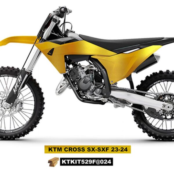 Komplet Plastików z Osłonami Teleskopów KTM SX 125 / 250 / 300 TBI ’23-’24, SX-F 250 / 350 / 450 ’23-’24 Kolor Złoty – | UFO