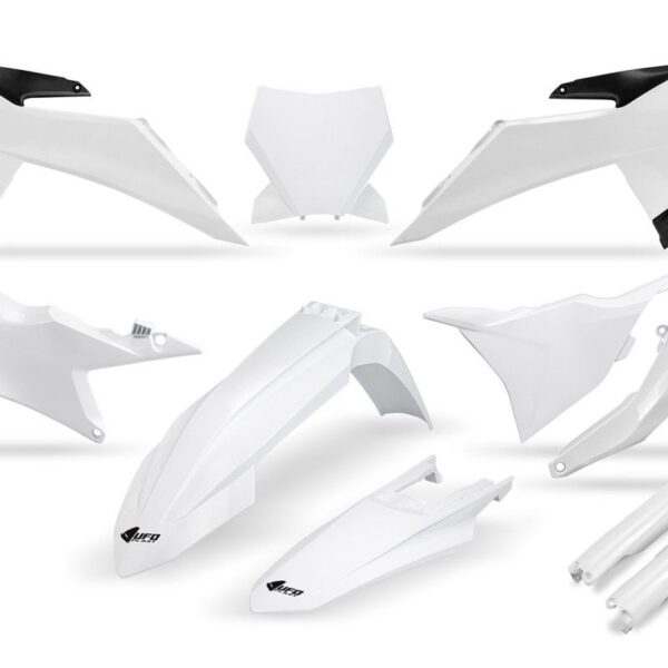 Komplet Plastików z Osłonami Teleskopów KTM SX 125 / 150 / 250 / 300 ’25-’26, SXF (SX-F) 250 / 350 / 450 ’25-’26 Kolor Biały | UFO