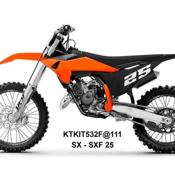 Komplet Plastików z Osłonami Teleskopów KTM SX 125 / 150 / 250 / 300 ’25-’26, SXF (SX-F) 250 / 350 / 450 ’25-’26 Kolor Pomarańczowy / CZARNY / Biały | UFO