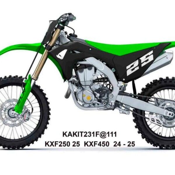 Komplet Plastików z Osłonami Teleskopów Kawasaki KXF 250 ’25, KXF 450’24-’26, KX 450X ’24-’26 KOLORR CZARNY / Zielony | UFO