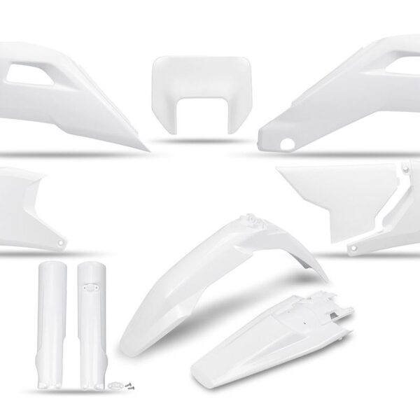 Komplet Plastików z Osłonami Teleskopów Husqvarna FE 250 / 350 / 450 / 501 ’25-’26, TE 250 / 300 Heritage ’25-’26 Kolor Biały | UFO