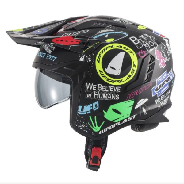 Kask Sheratan JET / TRIAL z Blendą Przeciwsłoneczną Kolor Czarny/Mix Aplikacji UFO Rozmiar XL ( ECE 22R06 ) – Kolekcja 2025/2026 | UFO