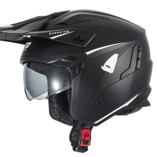 Kask Sheratan JET / TRIAL z Blendą Przeciwsłoneczną Kolor CZARNY Rozmiar M ( ECE 22R06 ) – Kolekcja 2025/2026 | UFO