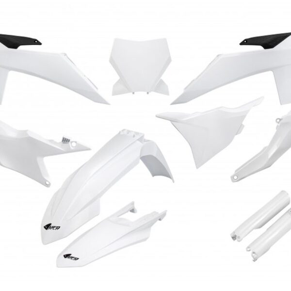 Komplet Plastików z Osłonami Teleskopów KTM SX 125 / 250 / 300 TBI ’23-’24, SX-F 250 / 350 / 450 ’23-’24 Kolor Biały | UFO