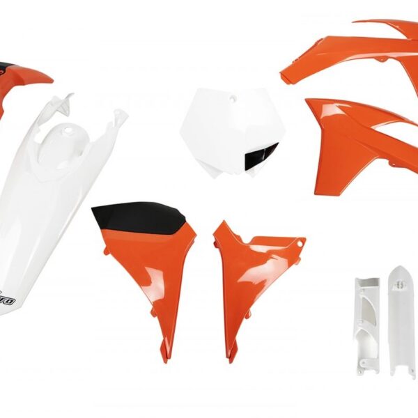 Komplet Plastików z Osłonami Teleskopów KTM SXF ’11-’12, SX ’12 Kolor OEM (Pomarańczowy/Biały) (KT510E999) | UFO