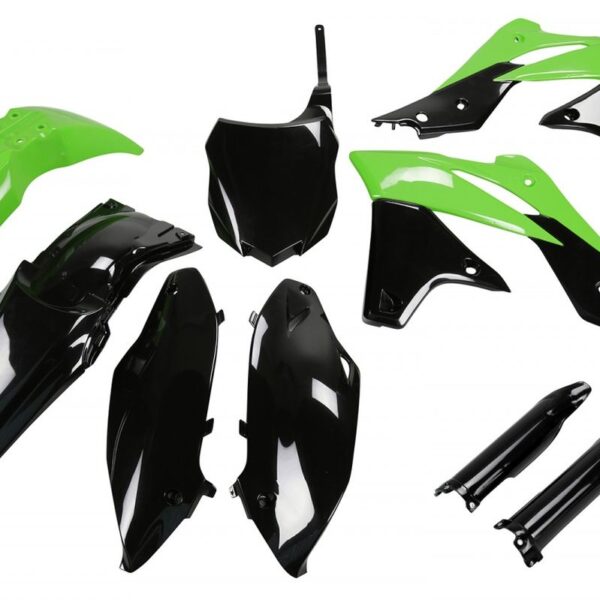 Komplet Plastików z Osłonami Teleskopów Kawasaki KXF 250 ’13-’16, Kolor OEM ’13, (Zielony/Czarny) (KA219E999) | UFO