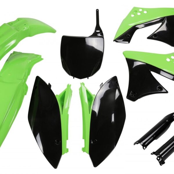 Komplet Plastików z Osłonami Teleskopów Kawasaki KXF 250 ’09- ’12 Kolor OEM (Zielony/Czarny) (KA212E999) | UFO