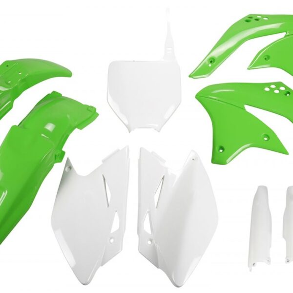 Komplet Plastików z Osłonami Teleskopów Kawasaki KXF 450 ’08 Kolor OEM (Zielony/ Biały) (KA211E999) | UFO