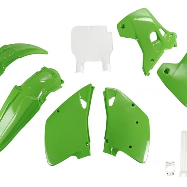 Komplet Plastików z Osłonami Teleskopów Kawasaki KX 125 / 250 ’93 Kolor OEM (Zielony/Biały) (KA194E999) | UFO