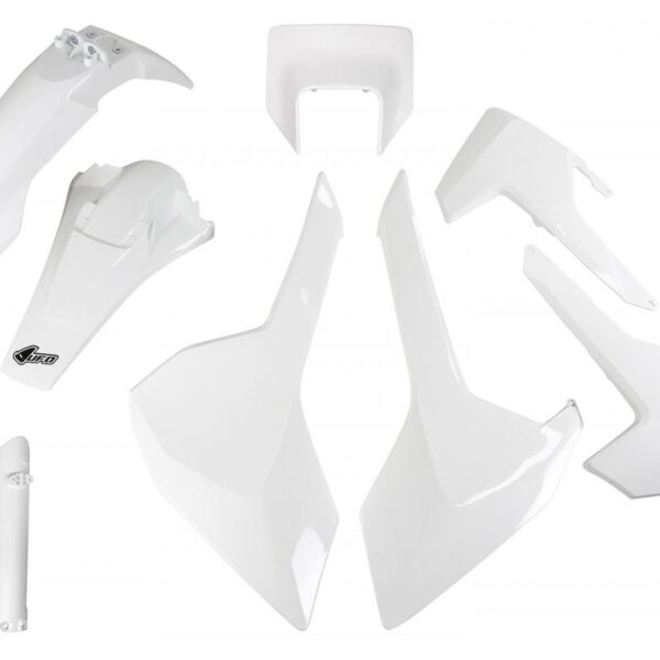 Komplet Plastików z Osłonami Teleskopów Husqvarna TX/TE/Fe ’17-’19 z Osłoną Lampy Kolor Biały (Hu621E041) | UFO