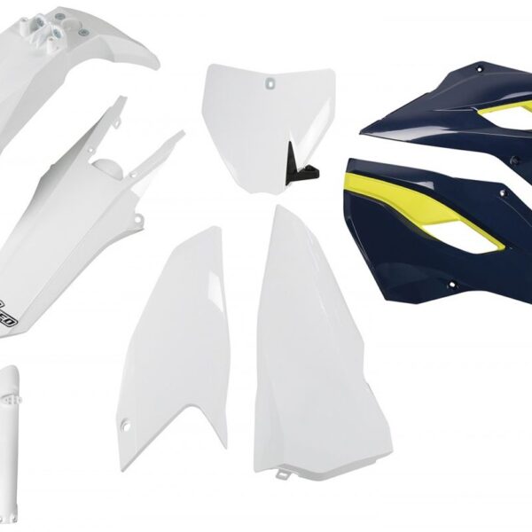 Komplet Plastików z Osłonami Teleskopów Husqvarna TC 250 ’16, Kolor OEM (Biały/Niebieski) (Hu617E999) | UFO