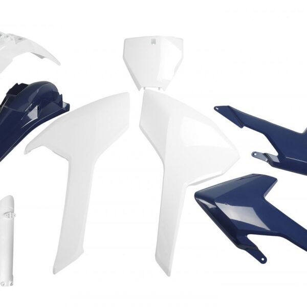 Komplet Plastików z Osłonami Teleskopów Husqvarna TC/FC 125/250/300/350/450 ’16-’18 (z Wyjątkiem TC 250 ’16) Kolor OEM ’16 (Biały/Niebieski) (Hu616E999) | UFO