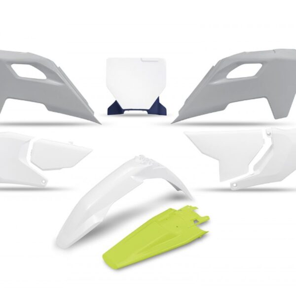 Komplet Plastików Husqvarna TC 125 / 250 ’23-’24, FC 250 / 350 / 450 ’23-’24, FX 350 / 450 ’23-’24, TX 300 ’24, Kolor OEM Biały Żółty | UFO